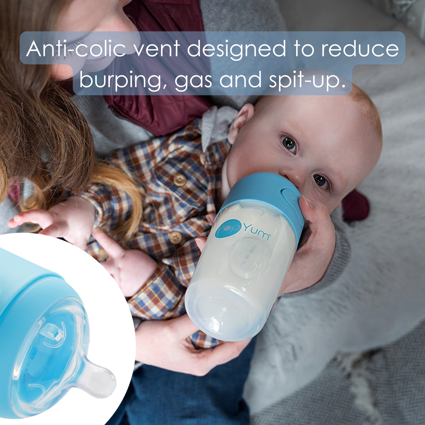 PopYum 5oz Anti-Colic Baby Bottle for Breast and Formula Feeding, 3-Pack, Blue, #1 Slow Flow Nipples